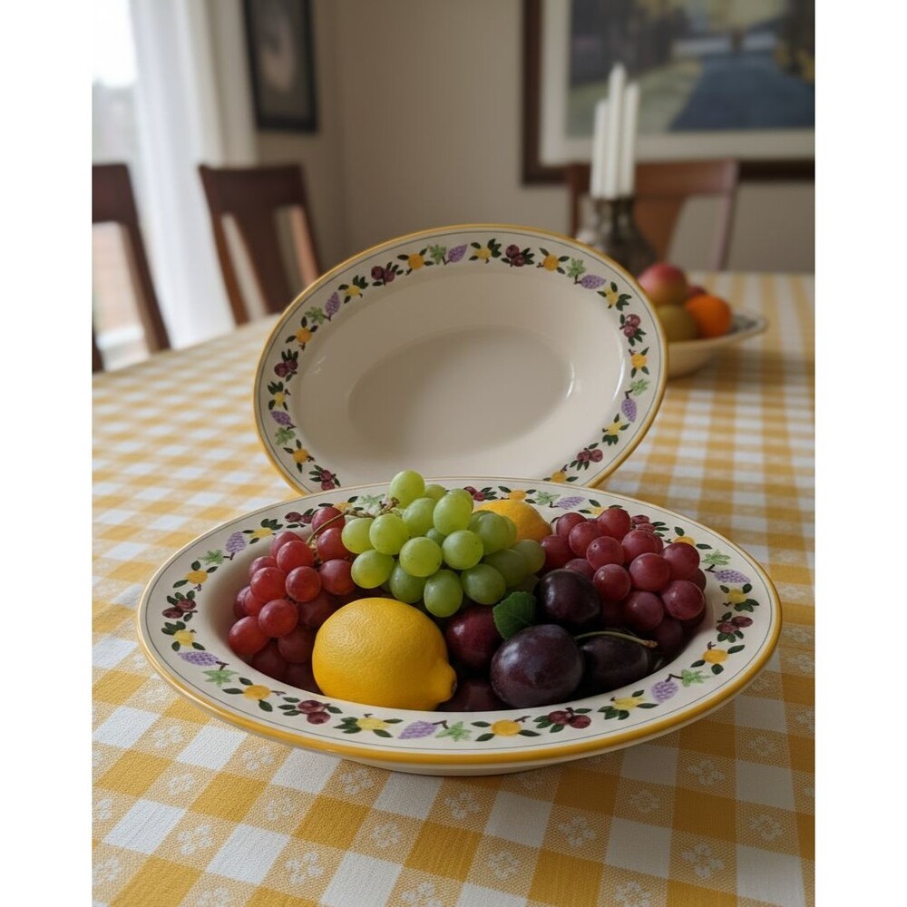 2 Franciscan SMALL FRUIT 10" Oval Serving Bowls-Imperfect- Painted-  VTG 1949-54